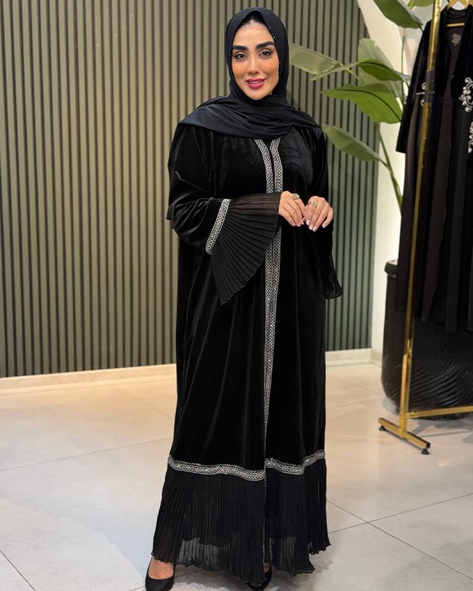 مانتو اماراتی مخمل آستین پلیسه