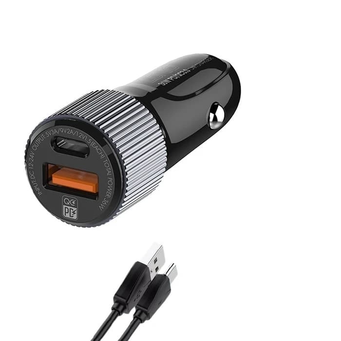شارژر فندکی الدینیو مدل C510Q به همراه کابل تبدیل 36w usb-C