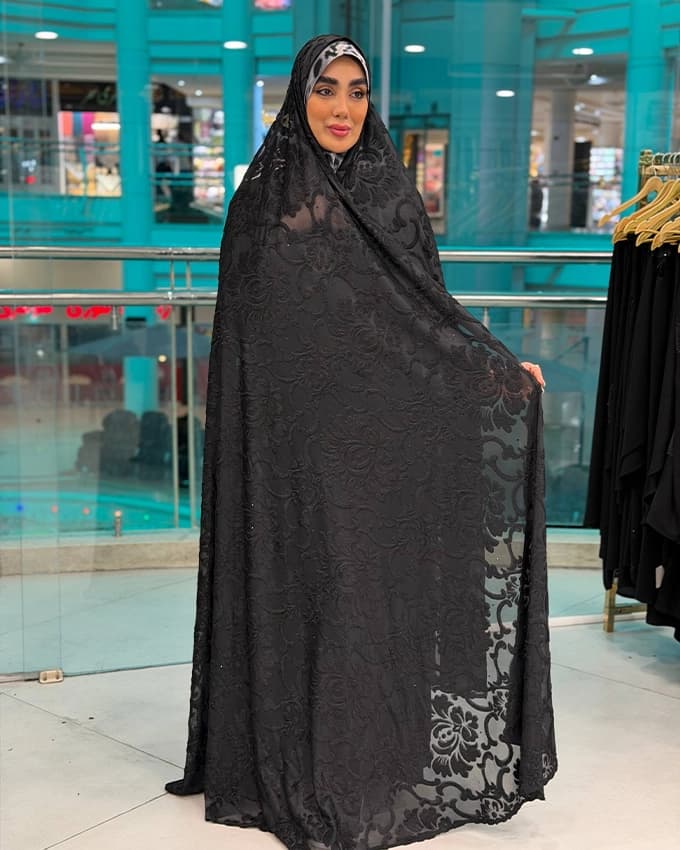 چادر دوخت سنتی ایرانی مخمل گیپور گل برجسته 6