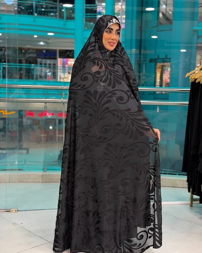 چادر دوخت سنتی ایرانی مخمل گیپور گل برجسته 16