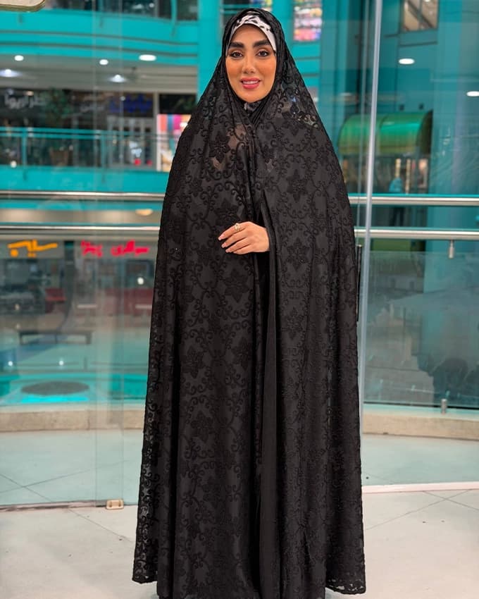 چادر دوخت سنتی ایرانی مخمل گیپور گل برجسته 12