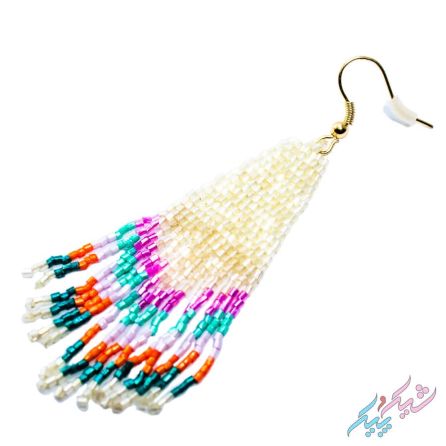 گوشواره مهره‌ای دست‌ساز آویزدار