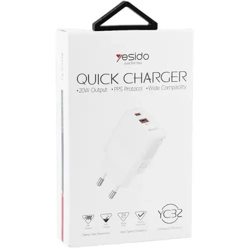 شارژر دیواری 2 پورت 20 وات یسیدو YESIDO YC32 — تصویر ۲