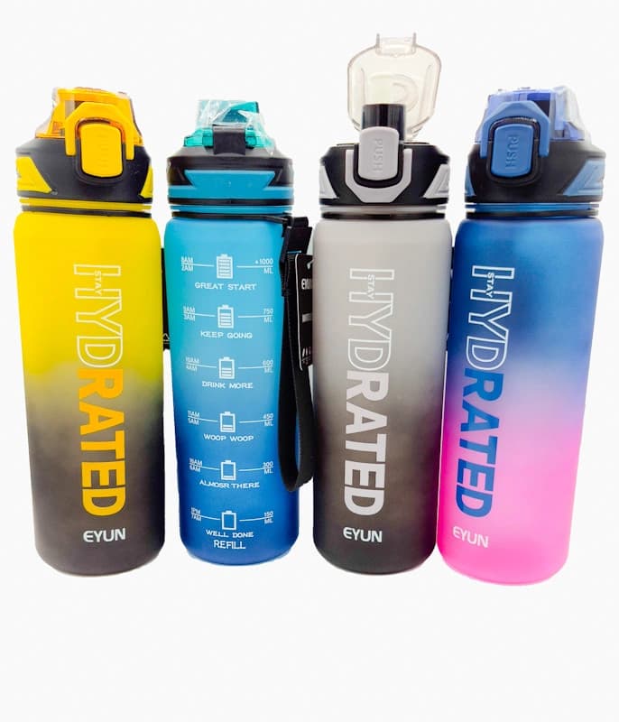 قمقمه ورزشی نی‌دار ایون (EYUN) مدل 587 طرح Stay Hydrated ظرفیت 1000 میلی‌لیتر (تایمردار)