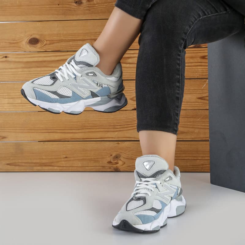 کفش و کتانی زنانه و دخترانه چرم طبیعی مدل نیوبالانس 9060 NEW BALANCE رنگ طوسی آبی کد 8974 — تصویر ۲