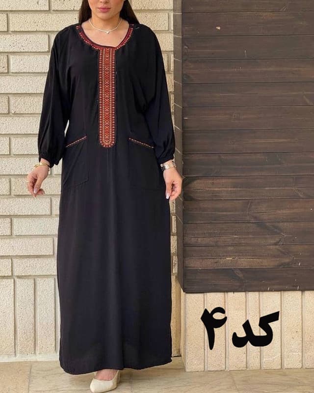 پیراهن کفتان یقه سنتی جیب دار 6173 — تصویر ۵