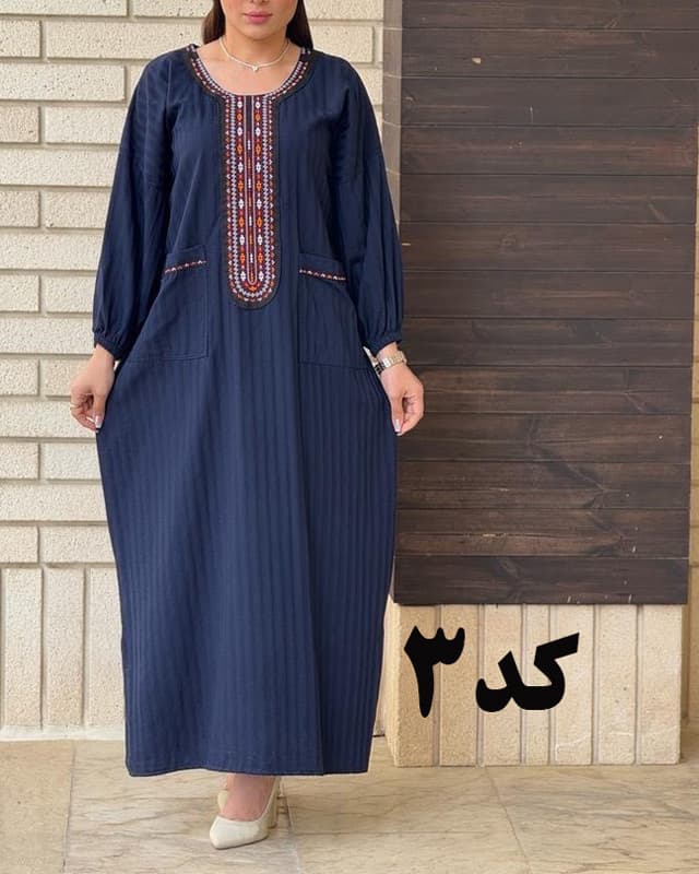 پیراهن کفتان یقه سنتی جیب دار 6173 — تصویر ۳
