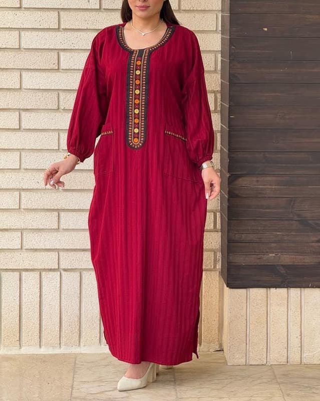 پیراهن کفتان یقه سنتی جیب دار 6173
