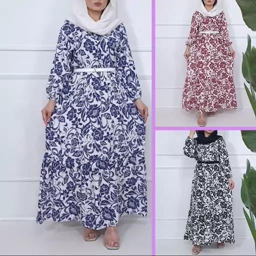 پیراهن نخی دکمه دار طرح فلور 6154 — تصویر ۹
