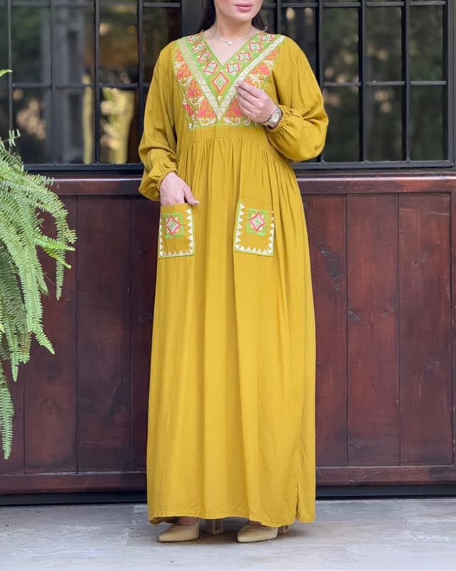 ماکسی نخی گلدوزی دوجیب 4122 — تصویر ۷