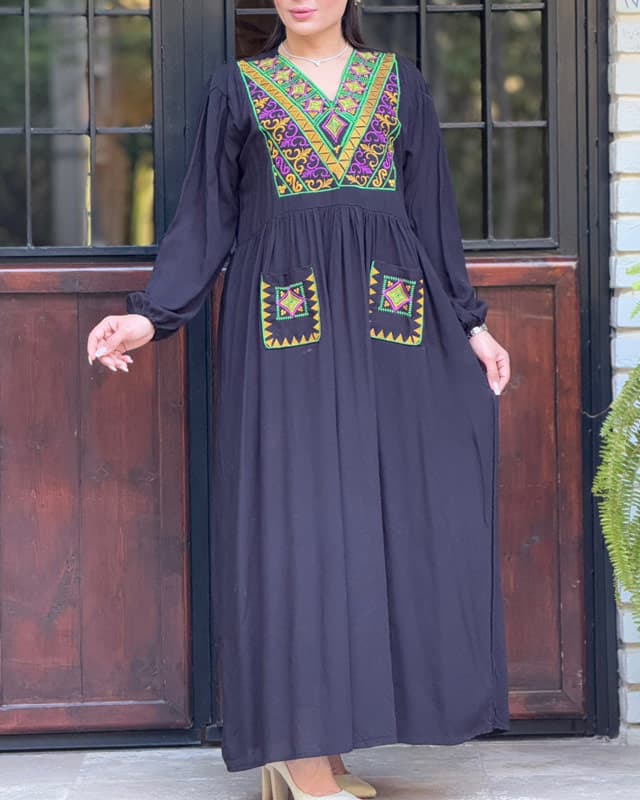 ماکسی نخی گلدوزی دوجیب 4122 — تصویر ۵