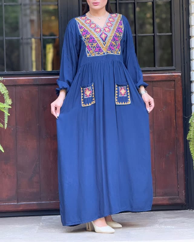 ماکسی نخی گلدوزی دوجیب 4122