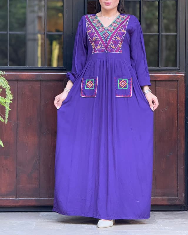 ماکسی نخی گلدوزی دوجیب 4122 — تصویر ۶