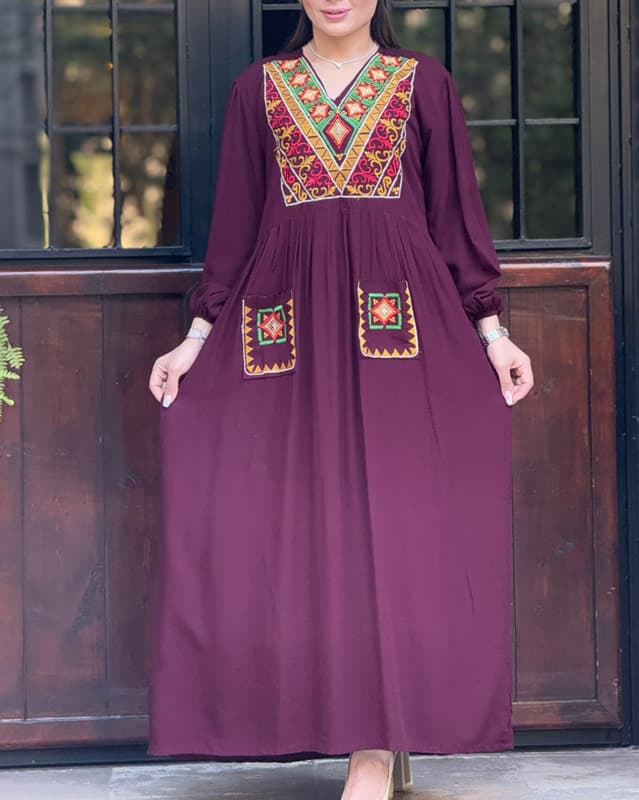 ماکسی نخی گلدوزی دوجیب 4122 — تصویر ۳