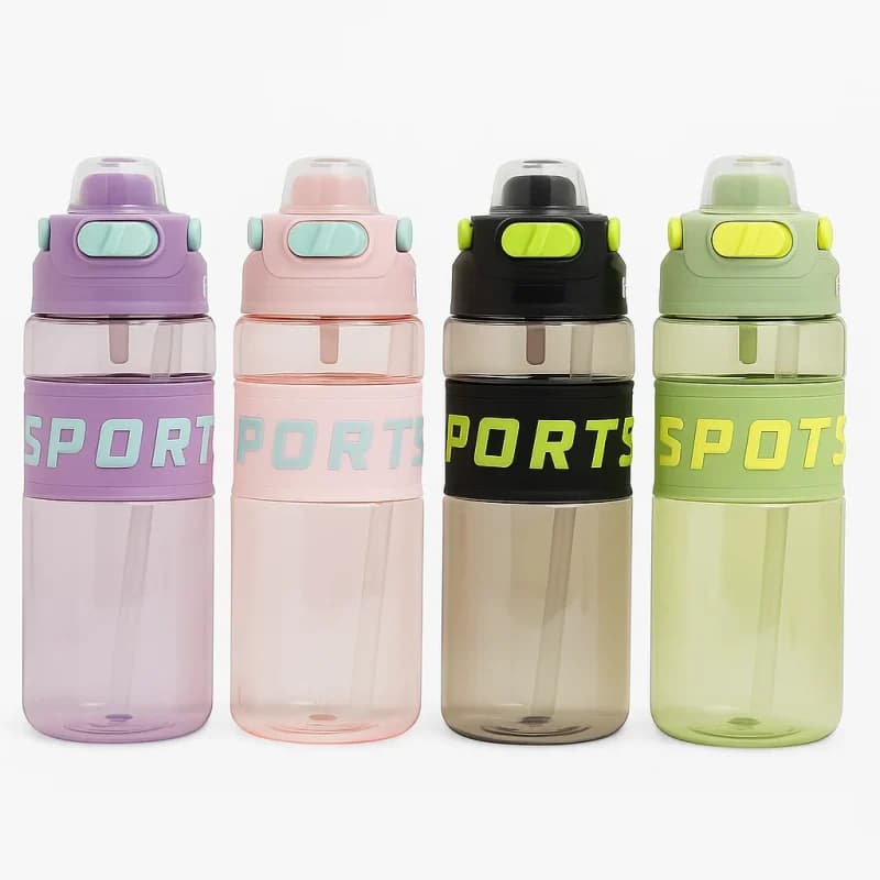 قمقمه ورزشی Sports شفاف با درب قفل دار و نی – گنجایش ۸۰۰ میلیلیتر