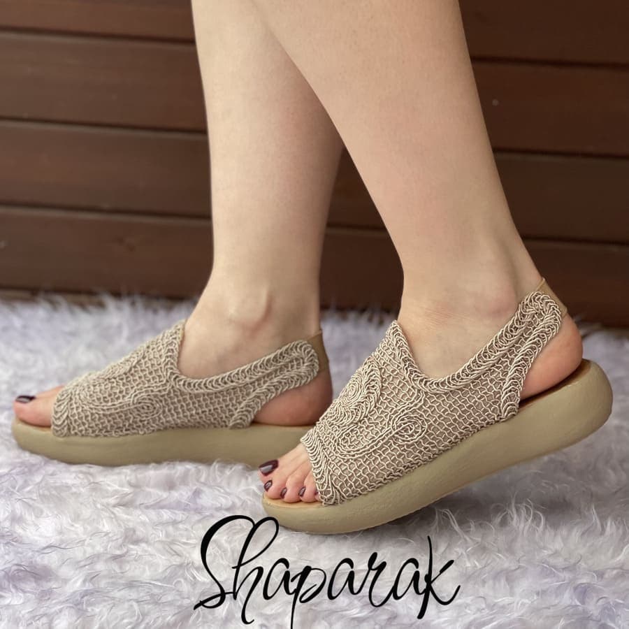 صندل زنانه ساحلی مدل گیپوری نسکافه ای — تصویر ۴