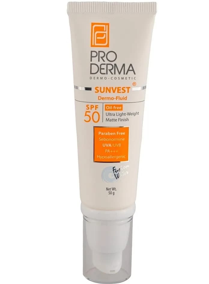 فلوئید ضدآفتاب بی رنگ پرودرما SPF50 پوست معمولی حجم 50گرم