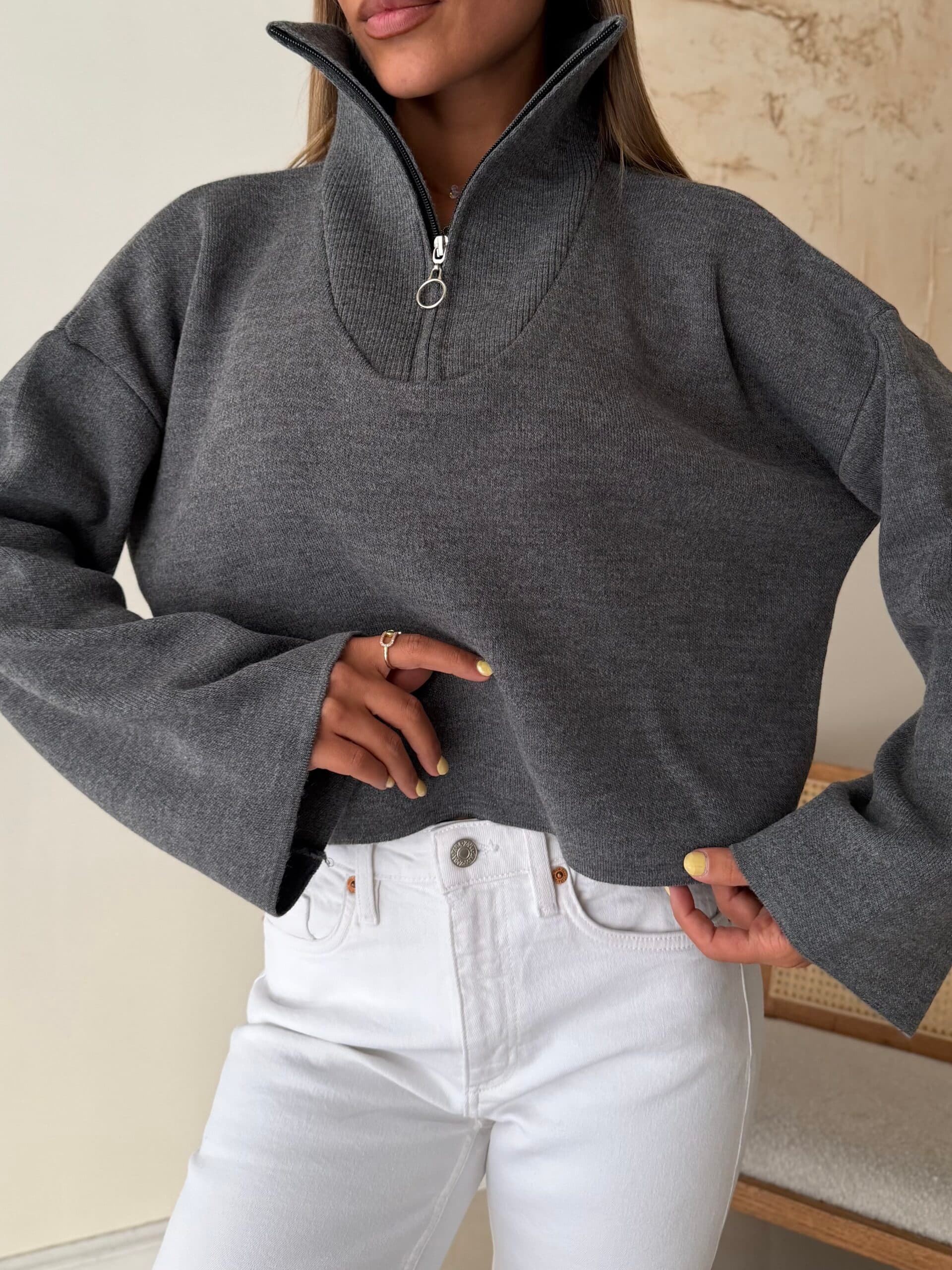 Half – Zip Knit Sweare- London Smoke