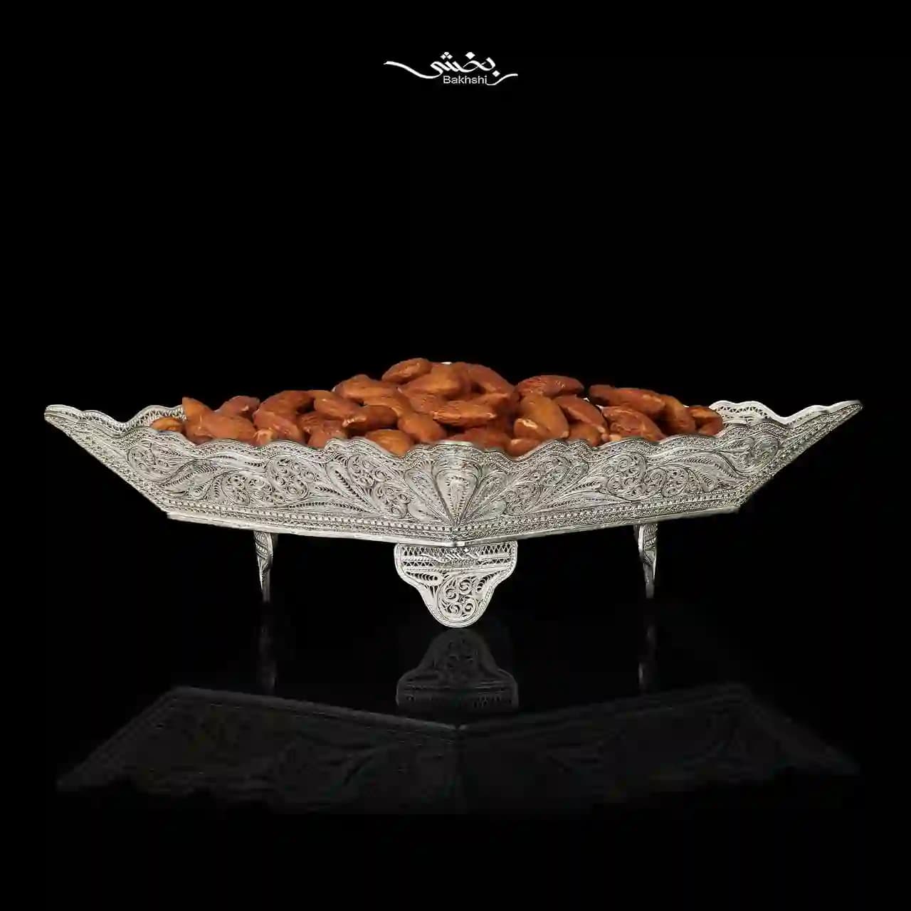 شکلات خوری نقره لوزی قلم ملیله زنجان
