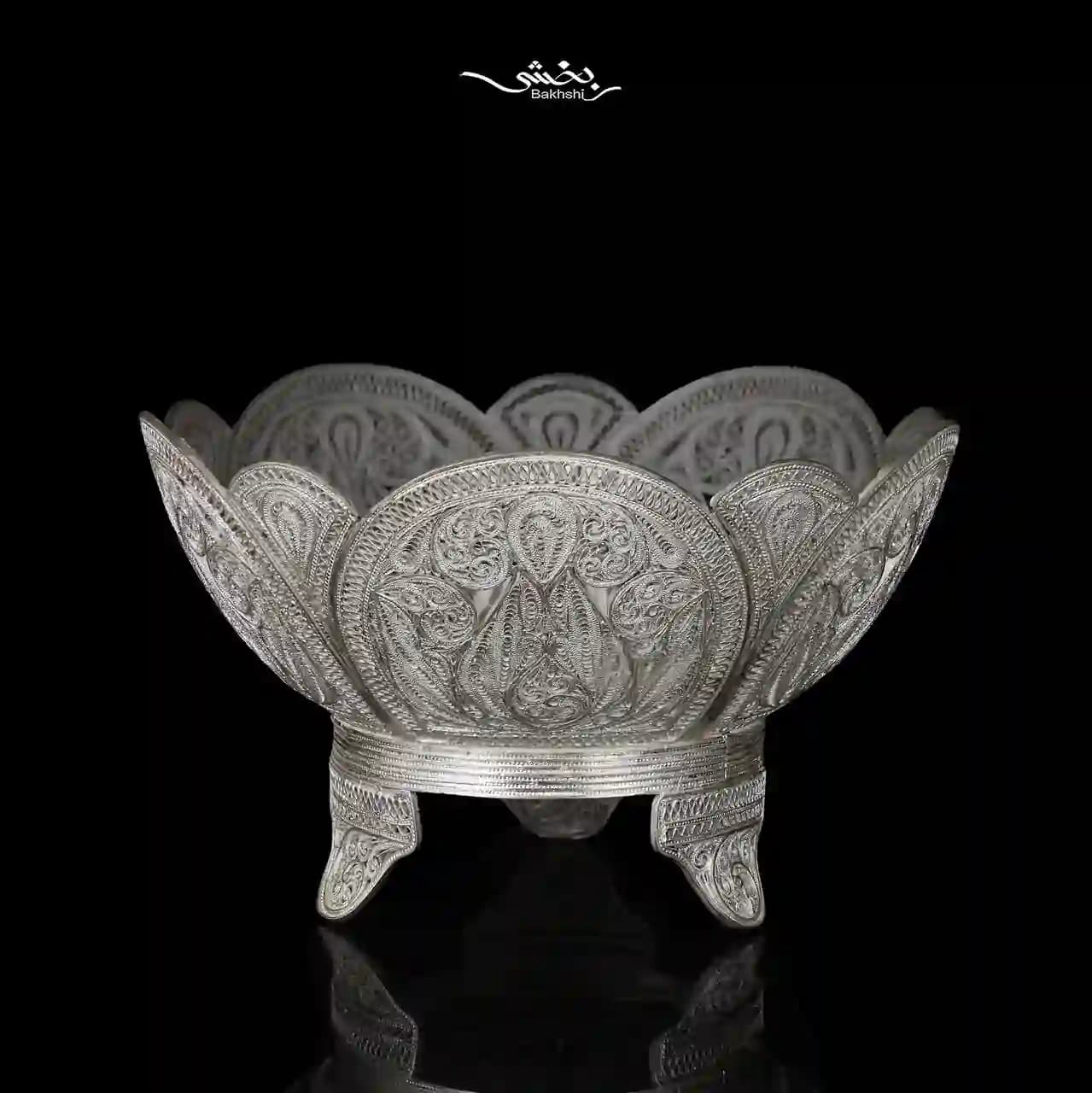 کاسه نقره گرد ملیله زنجان
