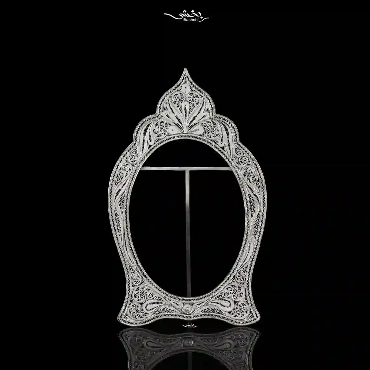 قاب عکس نقره بیضی تاجدار ملیله زنجان