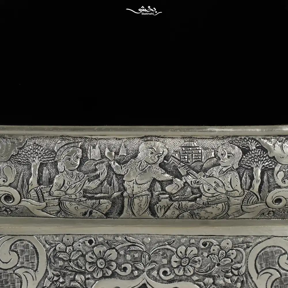 شیرینی خوری نقره مربع پایه گلوله ای قلم مینیاتور — تصویر ۶