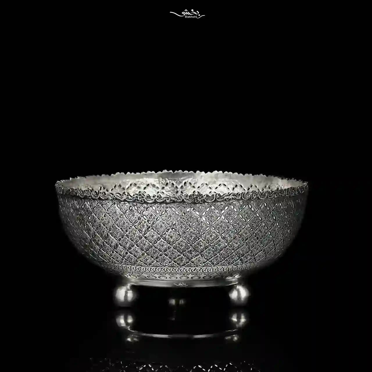 کاسه نقره پایه گلوله ای قلم نخودی اعلا