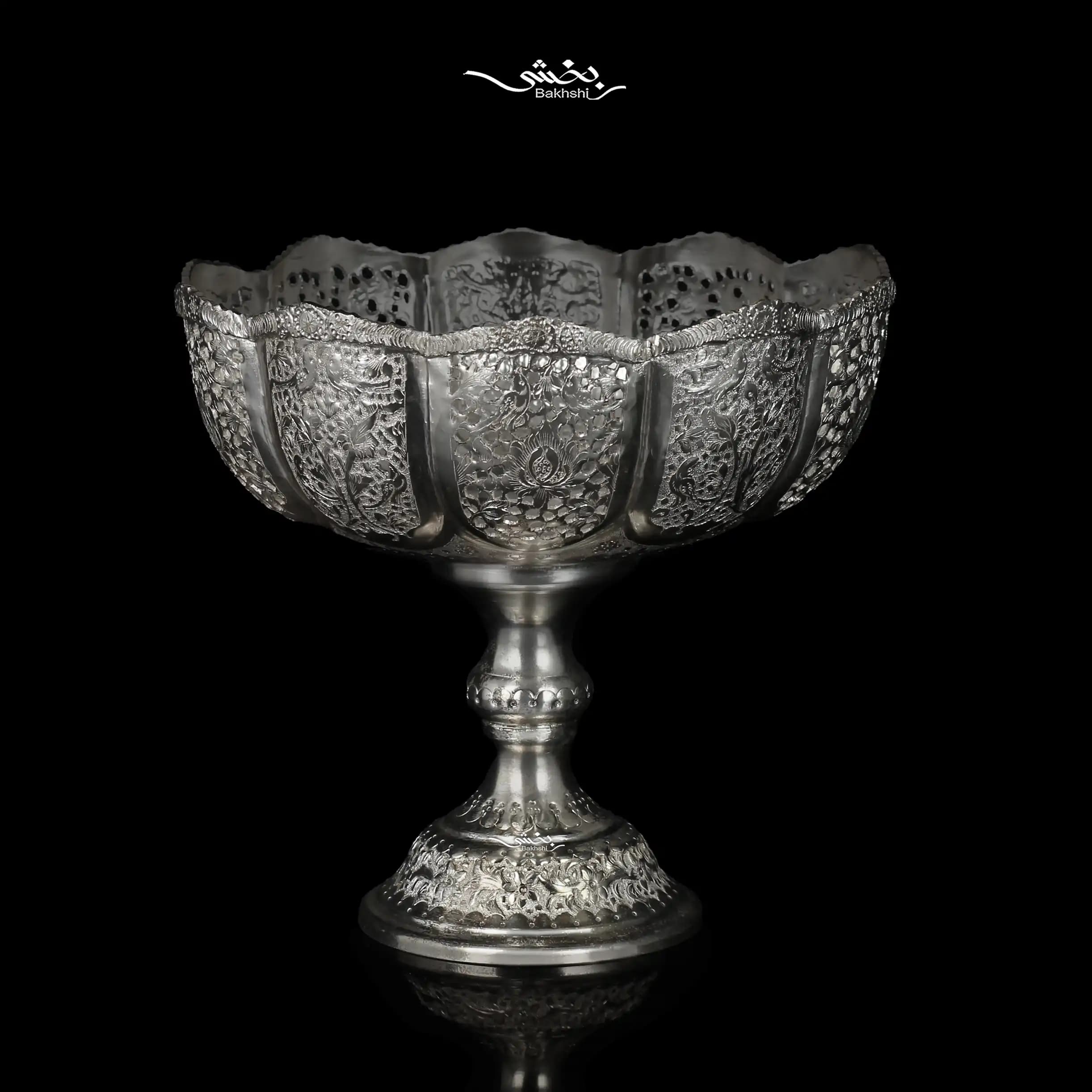 میوه خوری پایه دار نقره گل و مرغ
