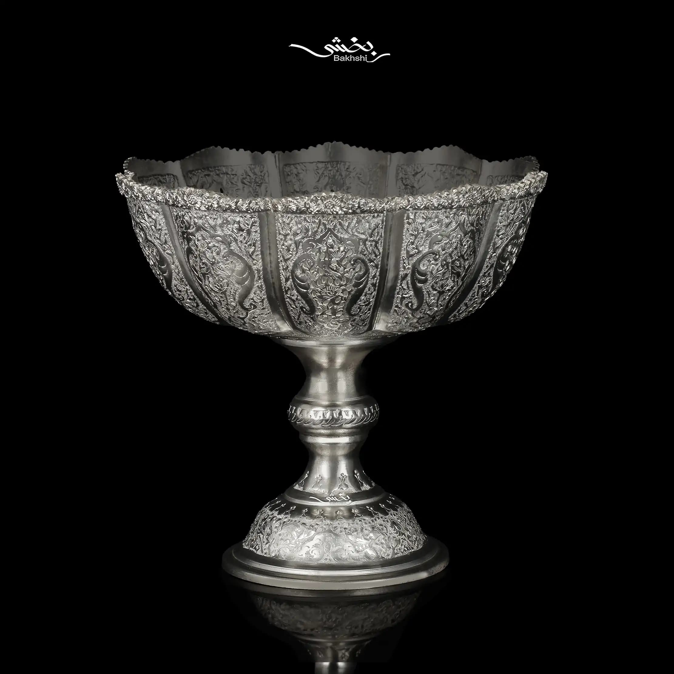 کاسه پایه دار قلم گل و مرغ