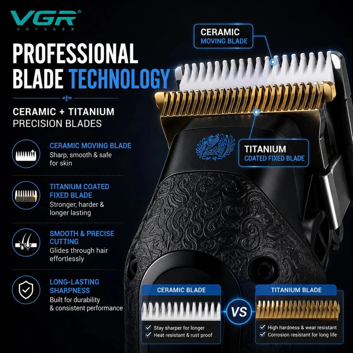 ست 2عددی ماشین اصلاح و خط زن وی جی آر مدل V-879 S2 — تصویر ۱۰