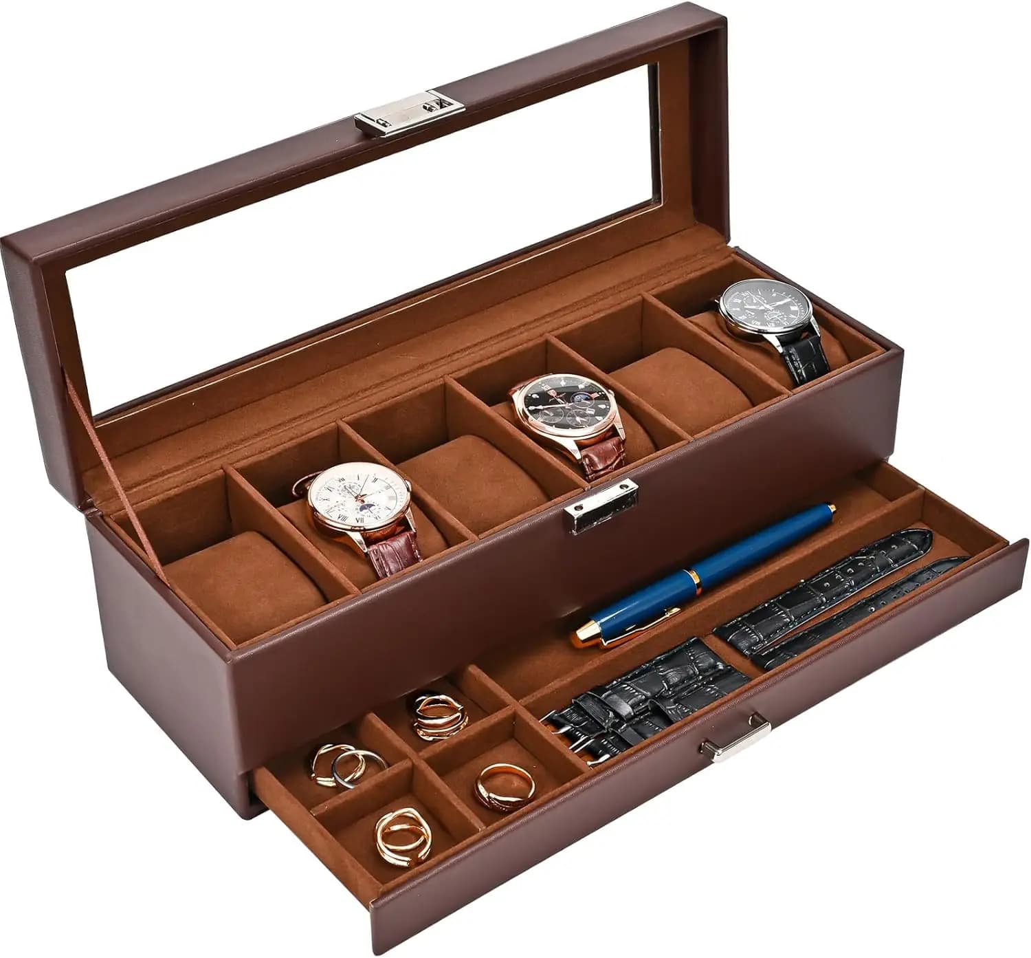 جعبه ساعت ProCase مدل PC-08363963 | 6 خانه با کشو – قهوهای