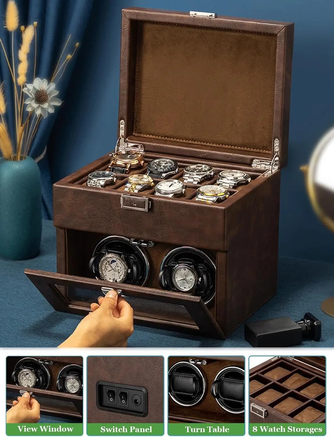 دستگاه ویندر ساعت دوتایی Homarket | Homarket Automatic Double Watch Winder — تصویر ۴