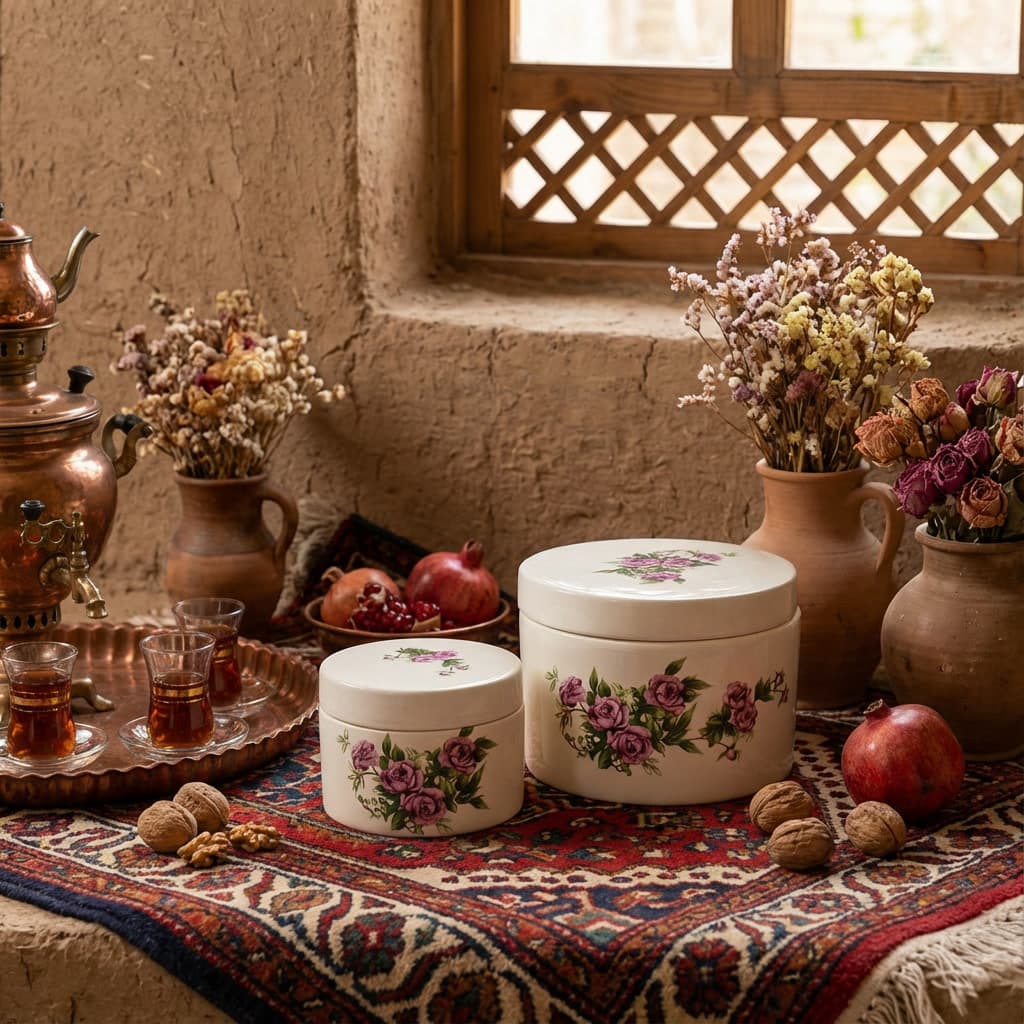 ست شکلات خوری دو سایزی سرامیکی طرح گل سرخی