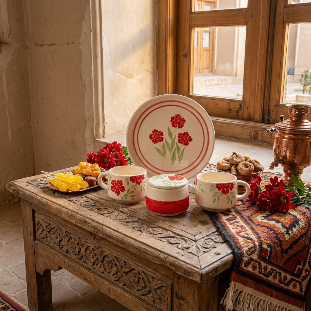 ست سرامیکی چای خوری دو نفره گل دار