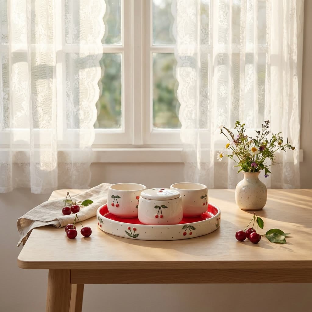 ست چای خوری دو نفره سرامیکی طرح گیلاس