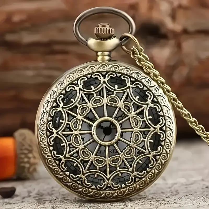 ساعت جیبی کوارتز طرح قلب توخالی برنزی آنتیک
