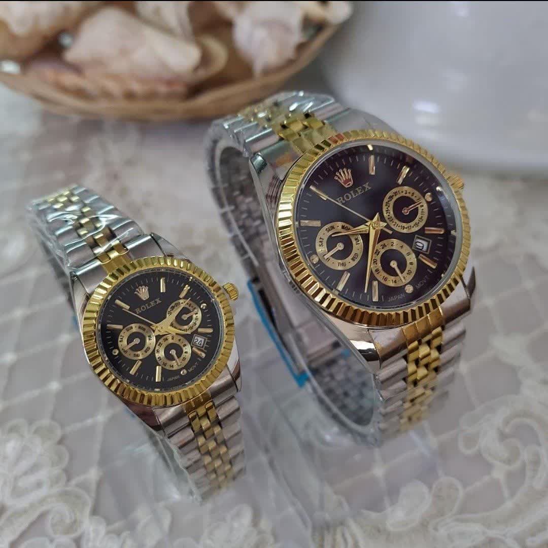 ساعت مچی ست زنانه مردانه رولکس Rolex صفحه مشکی — تصویر ۴