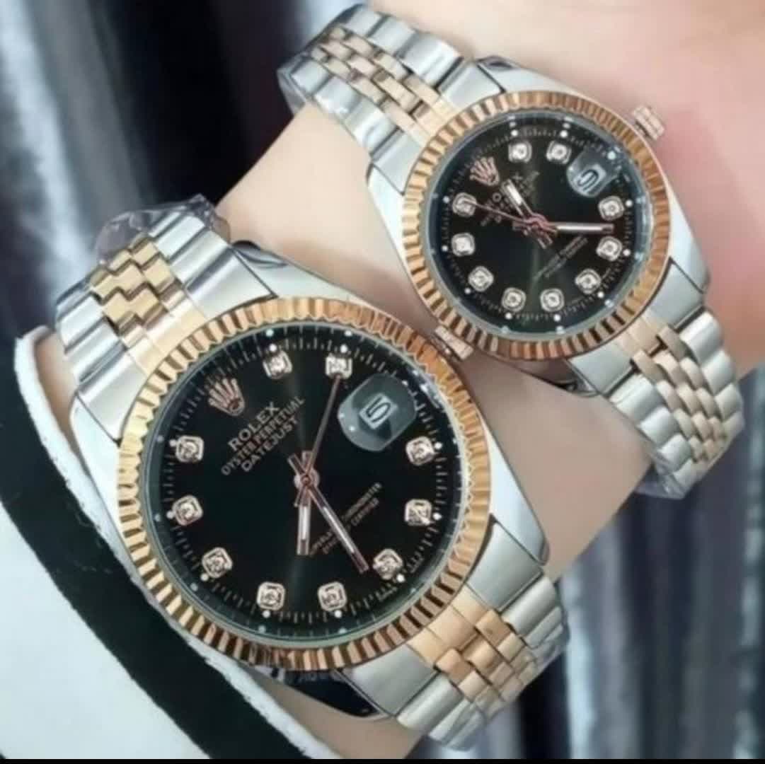 ساعت مچی ست زنانه مردانه رولکس Rolex صفحه مشکی — تصویر ۹