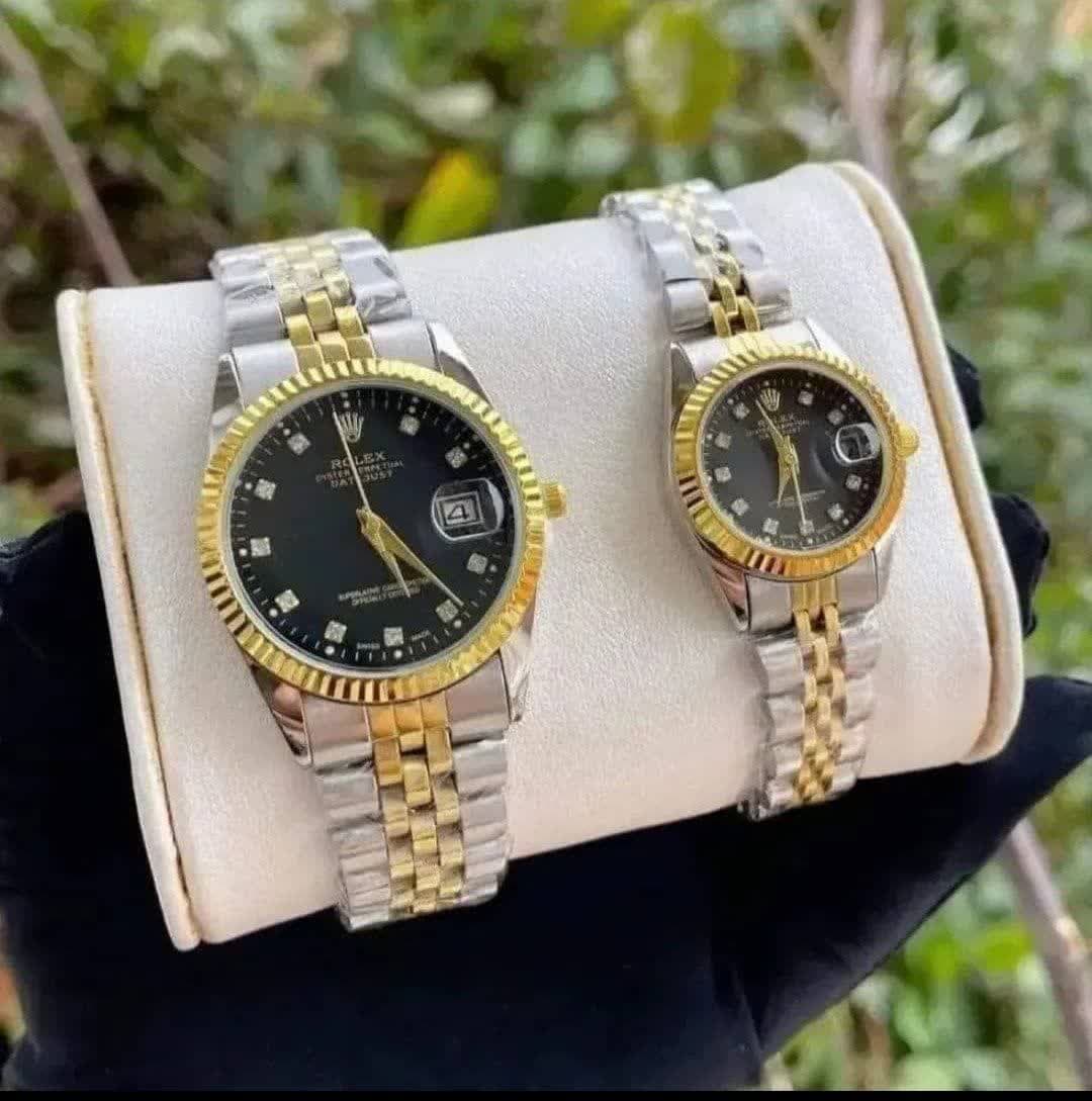 ساعت مچی ست زنانه مردانه رولکس Rolex صفحه مشکی — تصویر ۷
