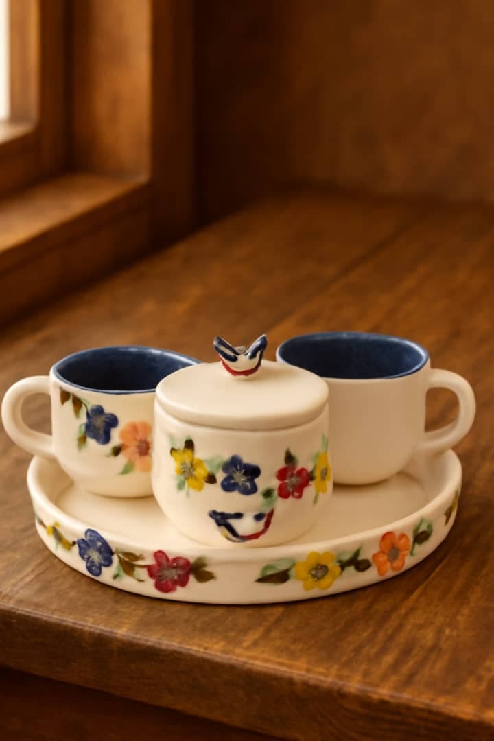 ست چای خوری دو نفره سرامیگی آبرنگی گنجشکی
