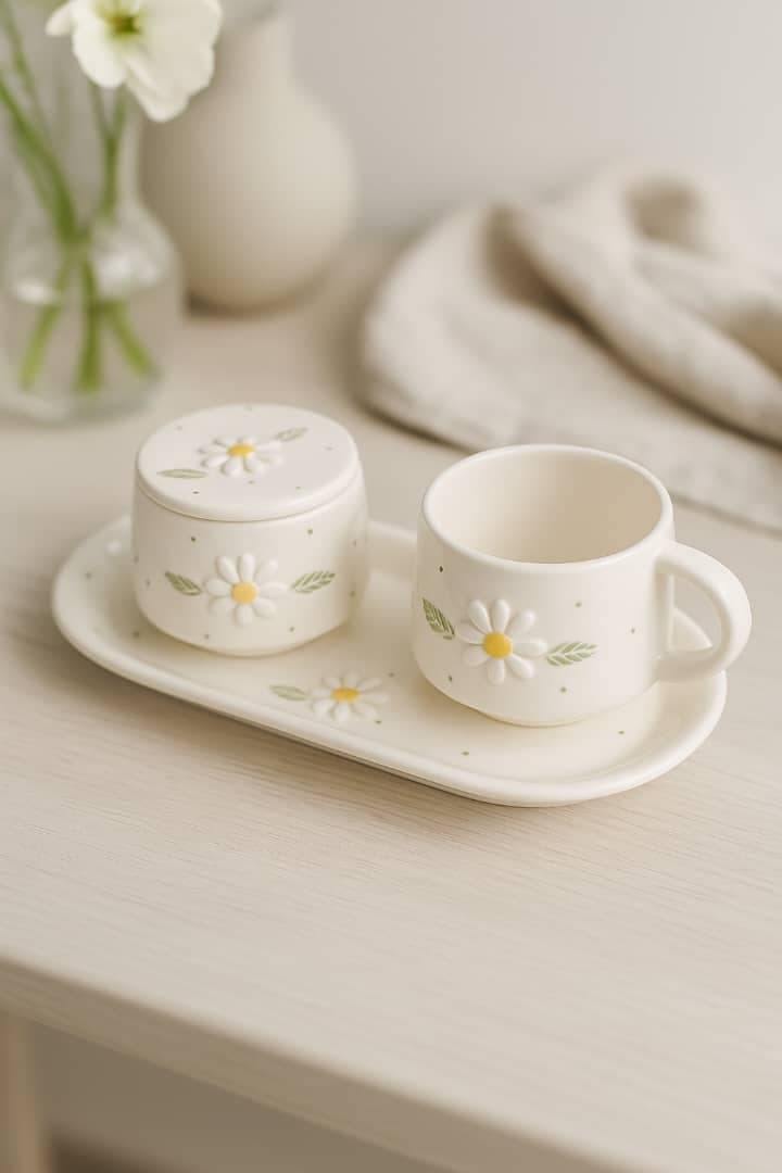 ست چای خوری تک نفره سرامیک طرح بابونه