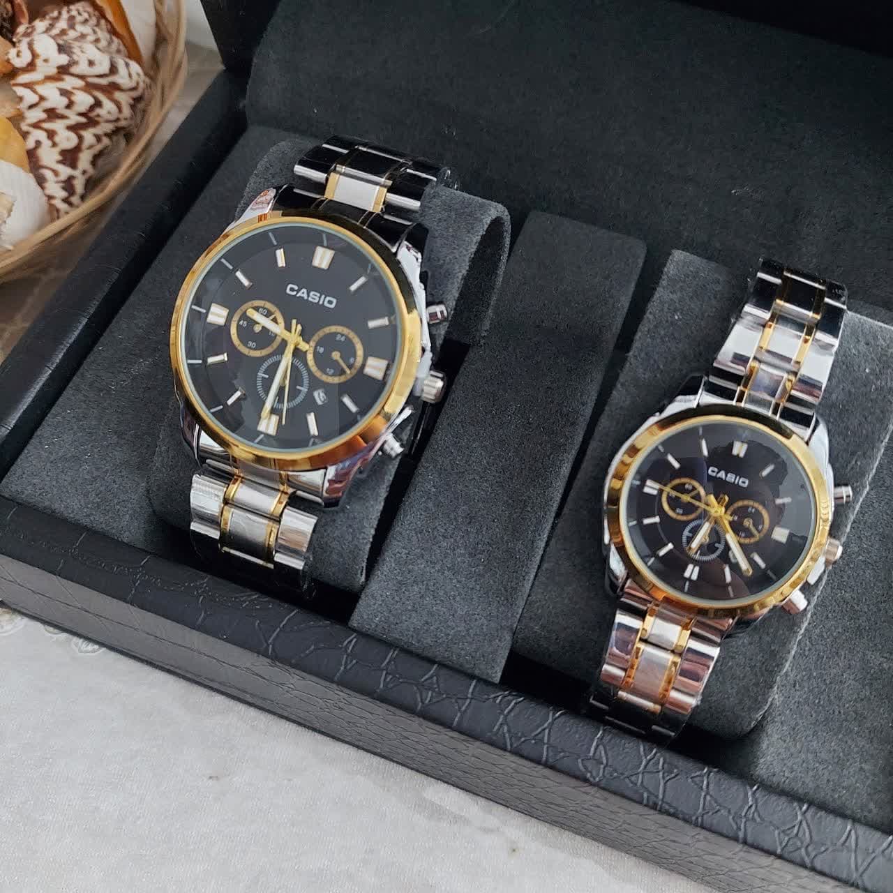 ساعت مچی ست مردانه زنانه کاسیو Casio نقره ای طلایی — تصویر ۲