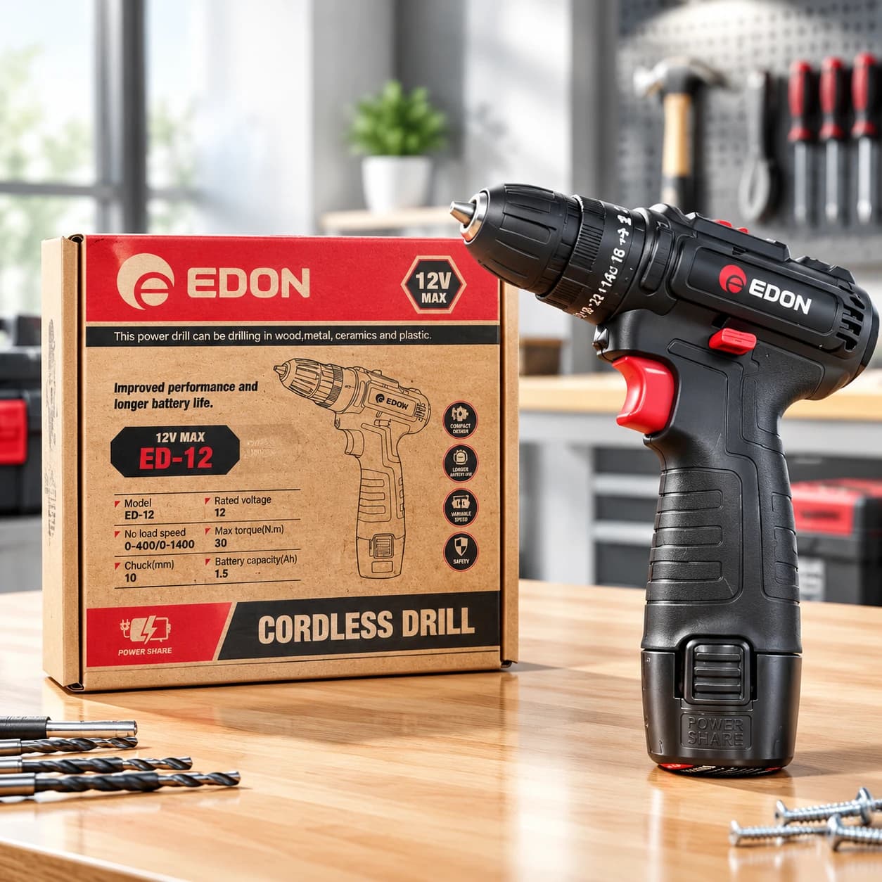 دریل شارژی ۱۲ ولت ادون EDON ED-12 | دو سرعته