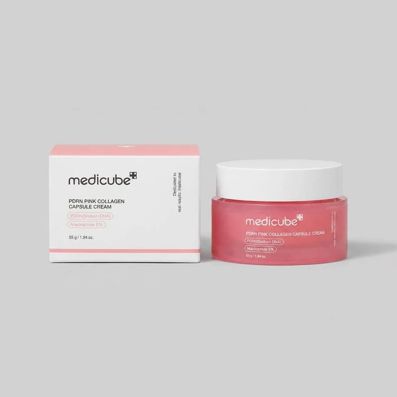 کرم مرطوب کننده و آبرسان صورت مدیکیوب مدل pdrn pink collagen capsule حجم 55 گرم، مناسب انواع پوست