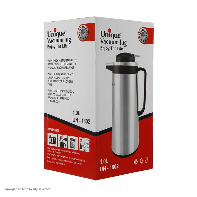 فلاسک یونیک مدل UN-1802 ظرفیت ۱ لیتر استیل شیشه دار — تصویر ۵