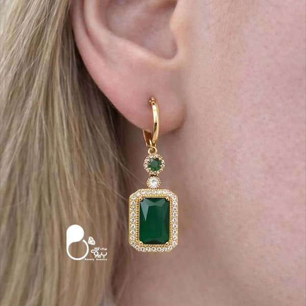 گوشواره حلقه ای طرح زمرد