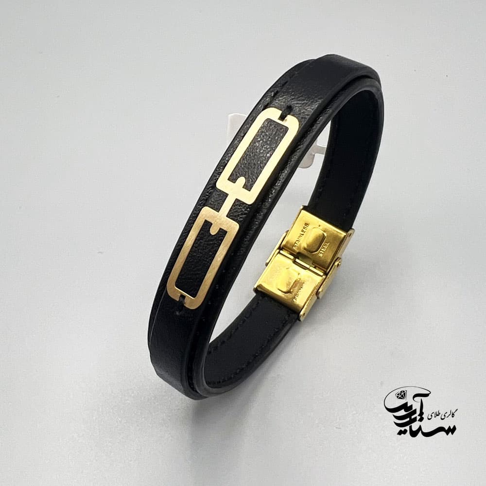 دستبند چرم و طلا مردانه کد 1203