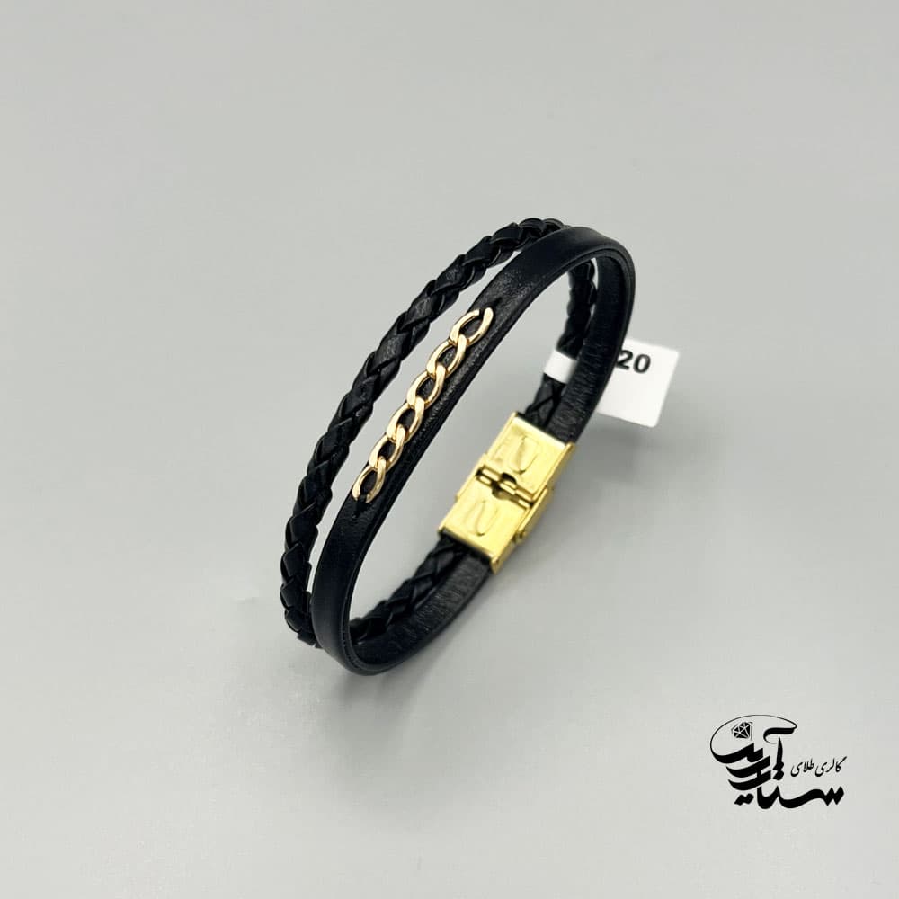 دستبند چرم و طلا مردانه کد 1192 کارتیه