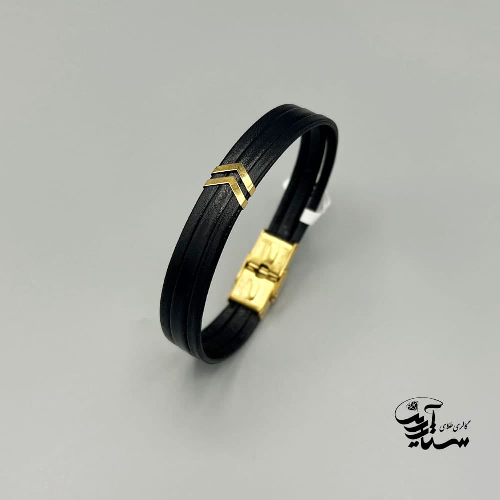 دستبند چرم و طلا مردانه کد 1190