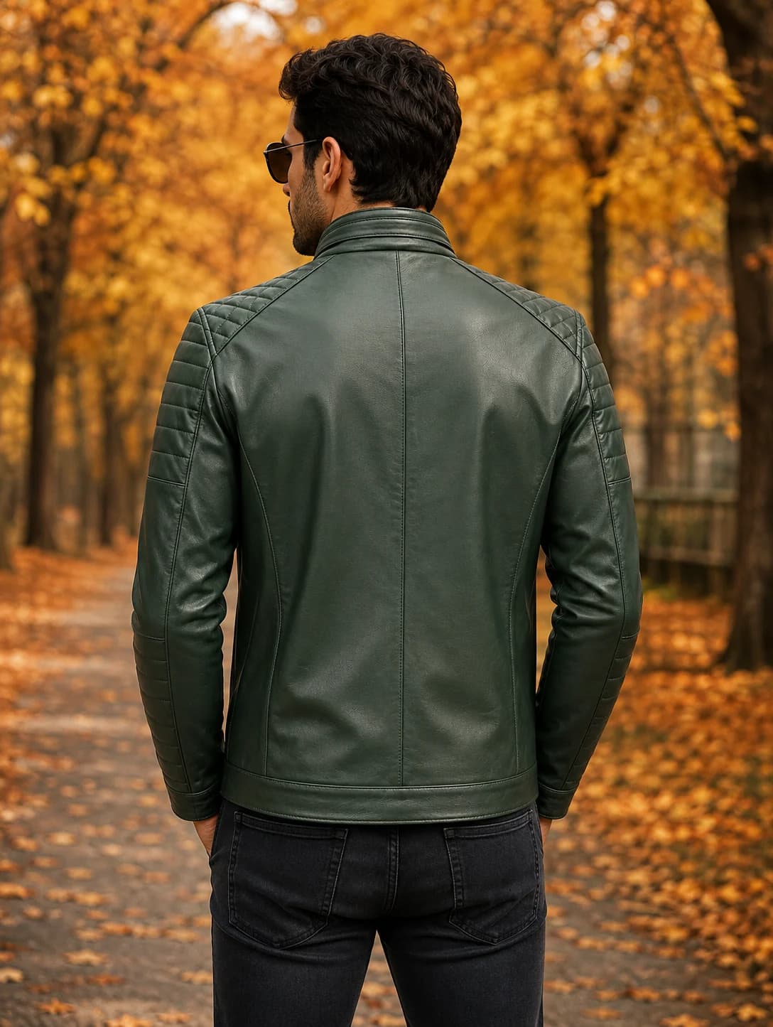 کاپشن چرم سبز مردانه K515 – چرم طبیعی گوسفندی – سایز 48 تا 60 — تصویر ۴